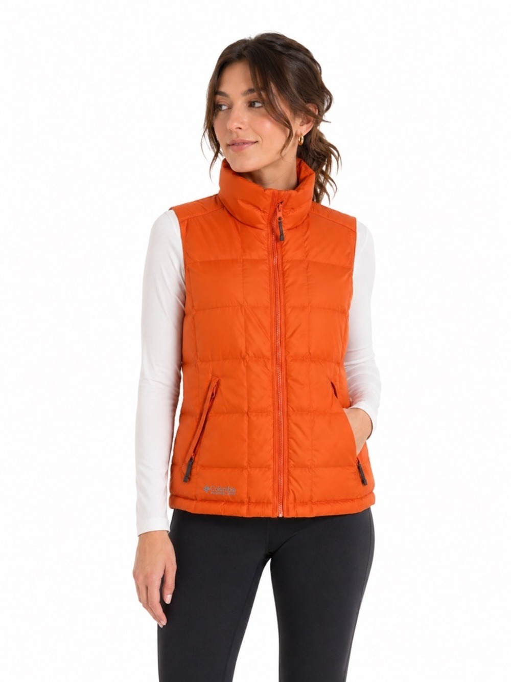 Columbia Women Down Puffer Zip Vest Size S Tan Neutral Hiking Gorpcore Outdoors